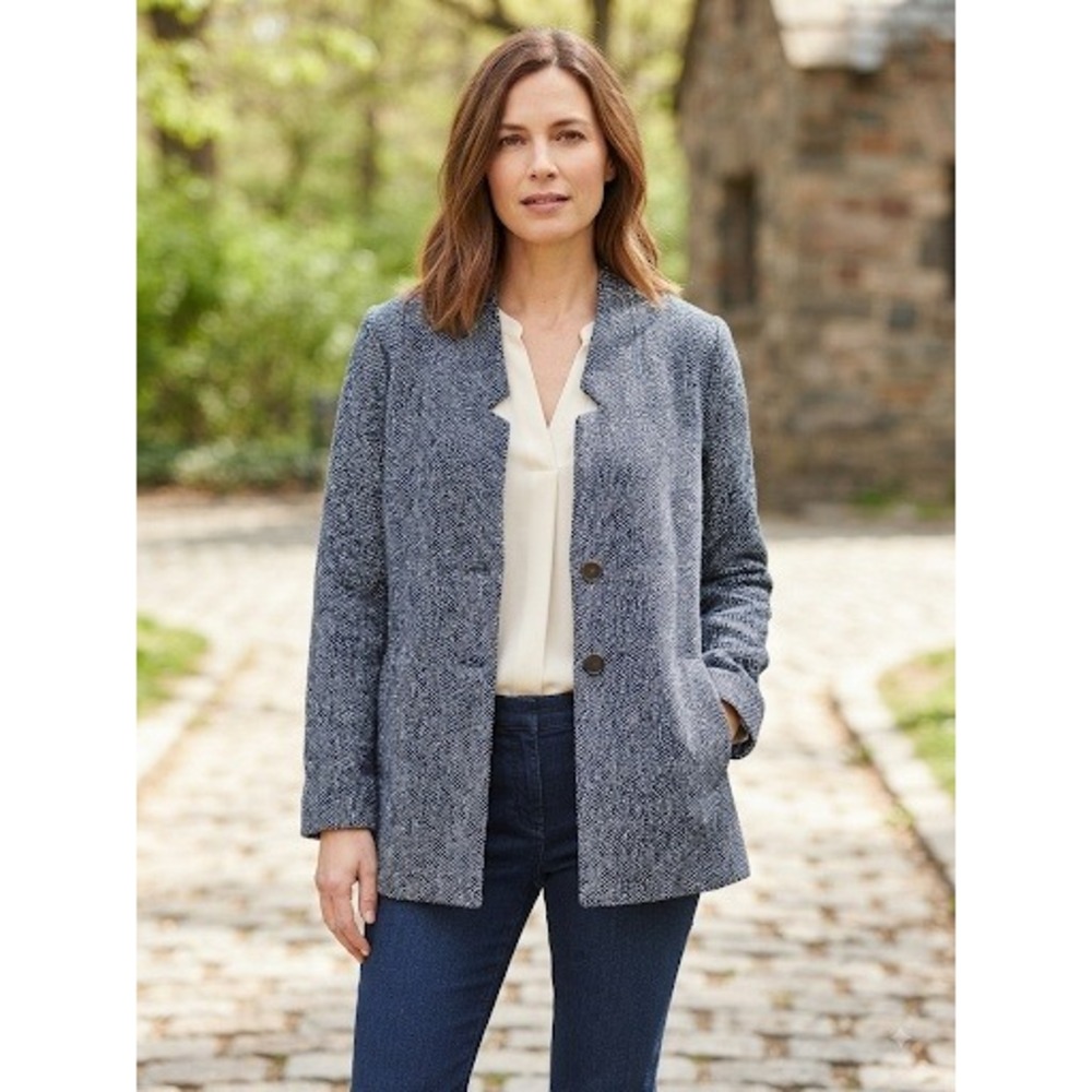 Old Navy Womens Large Navy Blue White Textured Marled Knit Two Button Coat